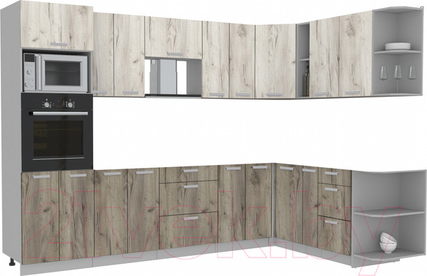 Изображение товара Кухонный гарнитур Интерлиния Мила Лайт 1.88x3.0 правая без столешницы (дуб белый/дуб серый)