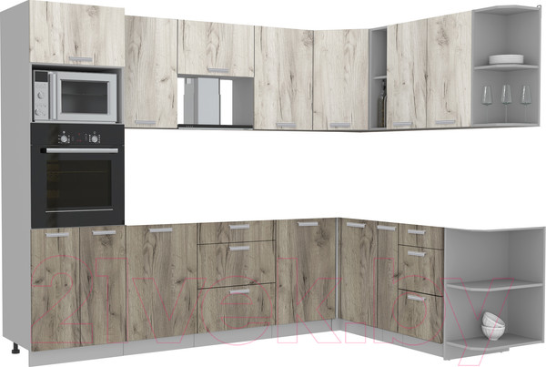 Изображение товара Кухонный гарнитур Интерлиния Мила Лайт 1.88x2.8 правая без столешницы (дуб белый/дуб серый)