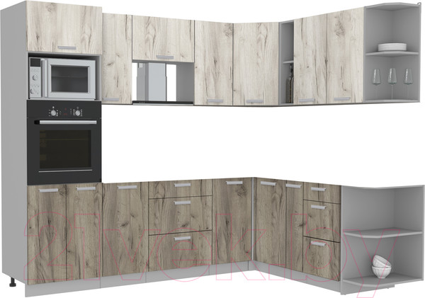 Изображение товара Кухонный гарнитур Интерлиния Мила Лайт 1.88x2.6 правая без столешницы (дуб белый/дуб серый)