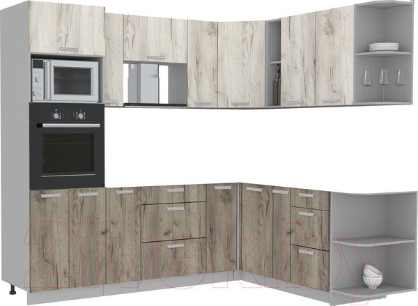 Изображение товара Кухонный гарнитур Интерлиния Мила Лайт 1.88x2.4 правая без столешницы (дуб белый/дуб серый)