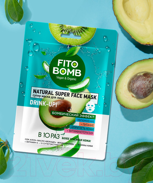 Изображение товара Маска для лица тканевая Fito Косметик Fito Bomb Увлажнение+Питание+Упругость кожи+Витаминотерапия (25мл)