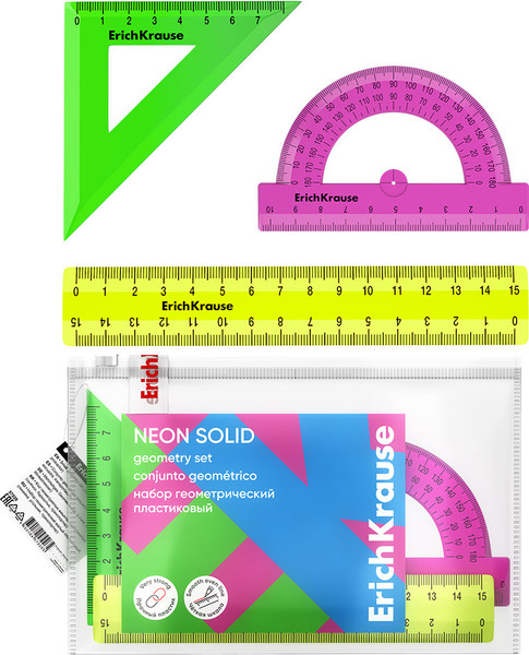 Изображение товара Набор для черчения Erich Krause Neon Solid / 57928 (3пр, ассорти)