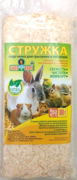 Изображение товара Опилки для птиц и грызунов Бонифаций Стружка / БН12 (800г)