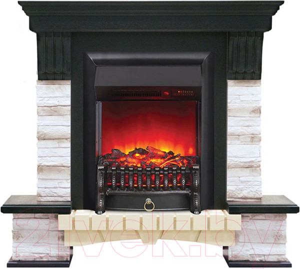 Изображение товара Каминокомплект Смолком Stone Montebello + Fobos-s LUX BL LT (темный орех)