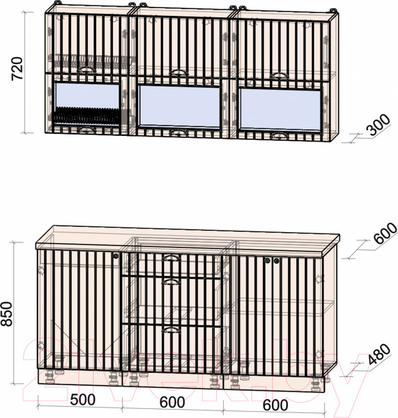 Изображение товара Кухонный гарнитур Интерлиния Берес 1.7Б (дуб английский/бискайская сосна)