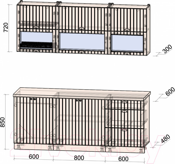 Изображение товара Кухонный гарнитур Интерлиния Берес 2.0Б (дуб английский/бискайская сосна)