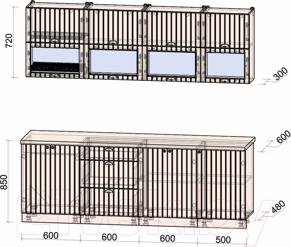 Изображение товара Кухонный гарнитур Интерлиния Берес 2.3Б (дуб английский/бискайская сосна)