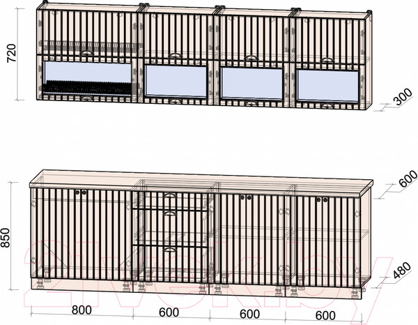 Изображение товара Кухонный гарнитур Интерлиния Берес 2.6Б (дуб английский/бискайская сосна)