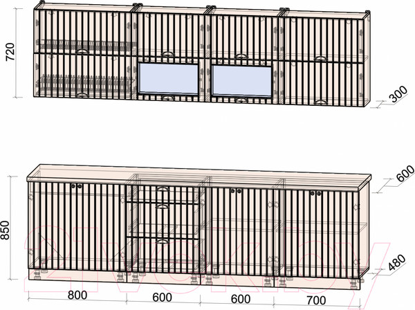 Изображение товара Кухонный гарнитур Интерлиния Берес 2.7Б (дуб лазурный/дуб бунратти)