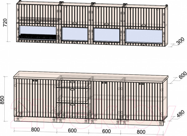 Изображение товара Кухонный гарнитур Интерлиния Берес 2.8Б  (дуб английский/бискайская сосна)