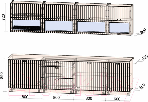 Изображение товара Кухонный гарнитур Интерлиния Берес 3.0Б (дуб английский/бискайская сосна)