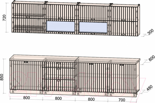 Изображение товара Кухонный гарнитур Интерлиния Берес 3.1Б (дуб английский/бискайская сосна)