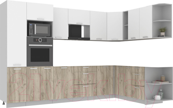 Изображение товара Кухонный гарнитур Интерлиния Мила Лайт 1.88x3.2 правая без столешницы (белый платинум/дуб серый)