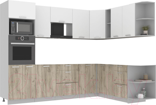 Изображение товара Кухонный гарнитур Интерлиния Мила Лайт 1.88x2.8 правая без столешницы (белый платинум/дуб серый)