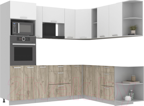 Изображение товара Кухонный гарнитур Интерлиния Мила Лайт 1.88x2.4 правая без столешницы (белый платинум/дуб серый)