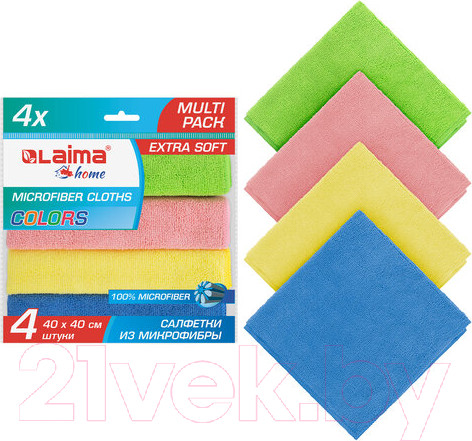 Изображение товара Набор салфеток хозяйственных Laima Multi Pack Pro Colour 40 / 607793 (4шт)