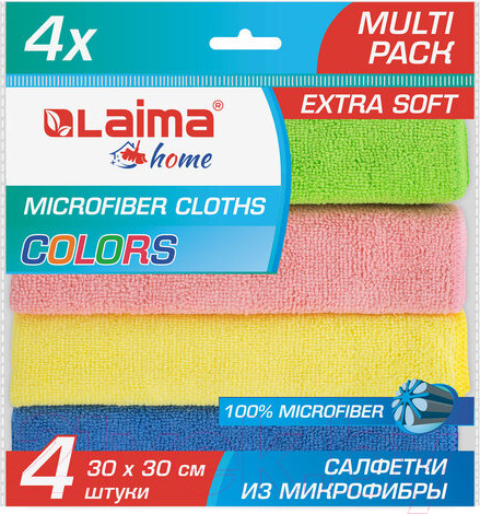Изображение товара Набор салфеток хозяйственных Laima Multi Pack Pro Colour 30 / 607792 (4шт)