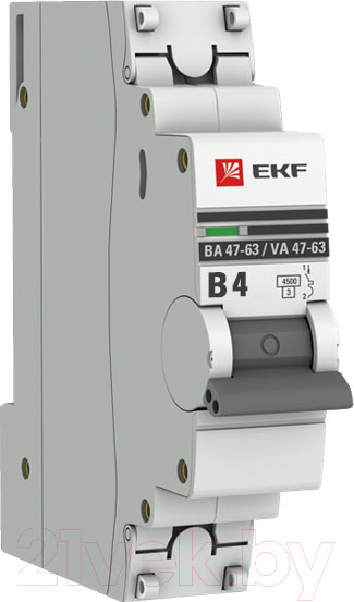Изображение товара Выключатель автоматический EKF 1P 4А (В) 4.5kA ВА 47-63 / mcb4763-1-04B-pro