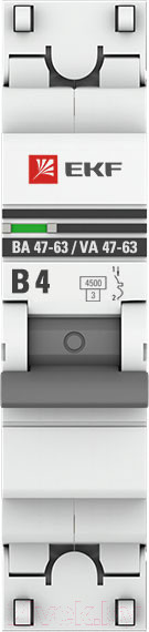 Изображение товара Выключатель автоматический EKF 1P 4А (В) 4.5kA ВА 47-63 / mcb4763-1-04B-pro