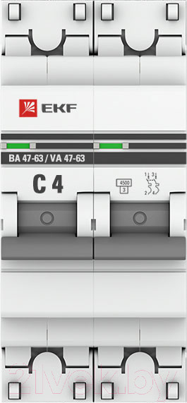 Изображение товара Выключатель автоматический EKF 2P 4А (C) 4.5kA ВА 47-63 / mcb4763-2-04C-pro