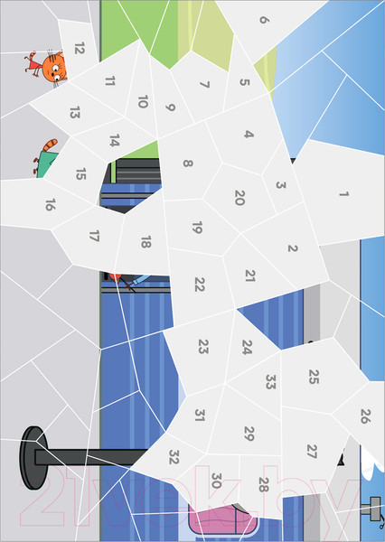 Изображение товара Развивающая книга Мозаика-Синтез Три кота. Рисуем наклейками по номерам. Транспорт / МС12679