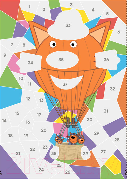 Изображение товара Развивающая книга Мозаика-Синтез Три кота. Рисуем наклейками по номерам. Транспорт / МС12679