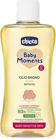 Изображение товара Косметическое масло детское Chicco Baby Moments с хлопком и витамином Е / 00010240000000 (200мл)