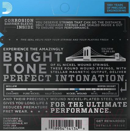 Изображение товара Струны для электрогитары D'Addario EXL115W