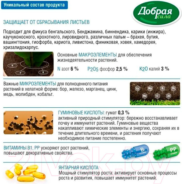 Изображение товара Удобрение Добрая сила Для фикусов и пальм / DS21010161 (250мл)
