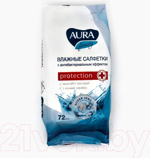 Изображение товара Влажные салфетки Aura Family Для всей семьи С антибактериальным эффектом (72шт)