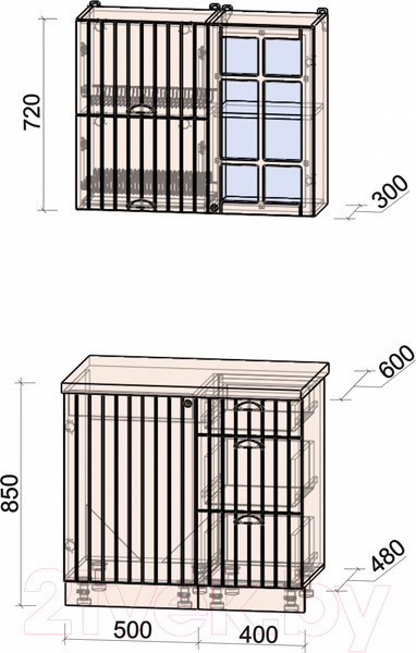 Изображение товара Кухонный гарнитур Интерлиния Берес 1.0Б (дуб снежный/серый каспий)
