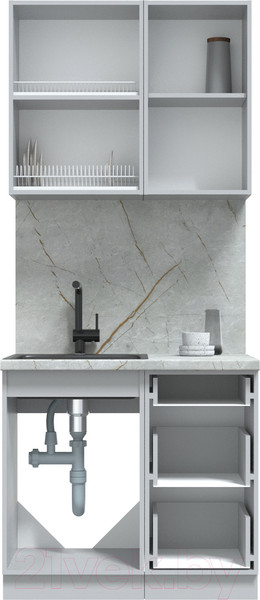 Изображение товара Кухонный гарнитур Интерлиния Берес 1.0Б (дуб снежный/серый каспий)