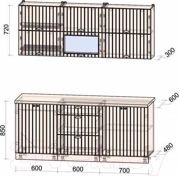 Изображение товара Кухонный гарнитур Интерлиния Берес 1.9Б (дуб английский/бискайская сосна)