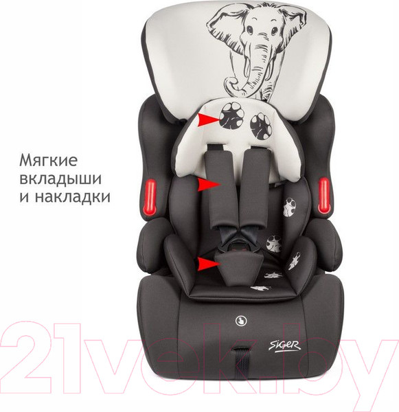 Изображение товара Автокресло Siger Космо Lux Animals Слон (серый/бежевый)