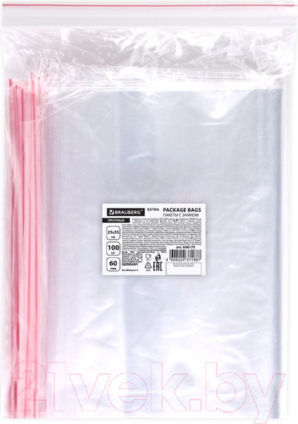 Изображение товара Комплект пакетов-слайдеров Brauberg Extra. Zip Lock / 608175 (100шт)