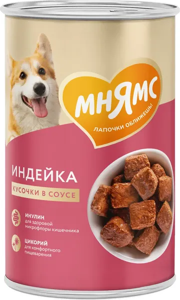 Изображение товара Влажный корм для собак Мнямс Комфортное пищеварение. Кусочки в соусе с индейкой / 705069 (400г)