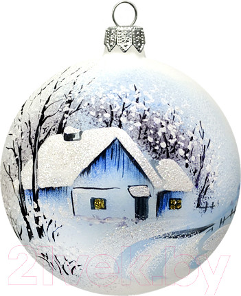 Изображение товара Шар новогодний Декарт Зимняя избушка 8Ш0079 (10см, серебристый)