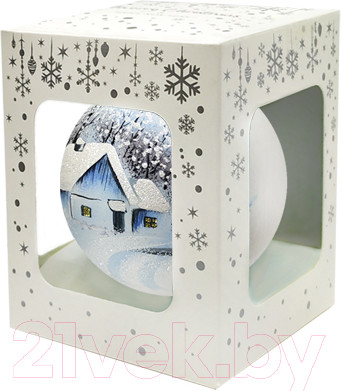 Изображение товара Шар новогодний Декарт Зимняя избушка 8Ш0079 (10см, серебристый)