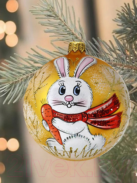 Изображение товара Шар новогодний Декарт Зайчишка с морковкой 8Ш0057 (10см, серебристый)