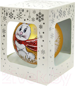 Изображение товара Шар новогодний Декарт Зайчишка с морковкой 8Ш0057 (10см, серебристый)