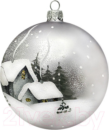 Изображение товара Шар новогодний Декарт Зимняя деревня 8Ш0062 (10см, серебристый)