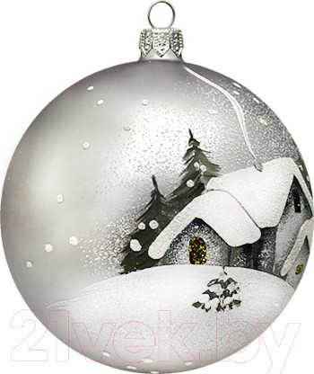 Изображение товара Шар новогодний Декарт Зимняя деревня 8Ш0062 (10см, серебристый)