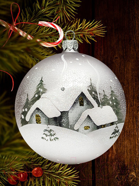 Изображение товара Шар новогодний Декарт Зимняя деревня 8Ш0062 (10см, серебристый)