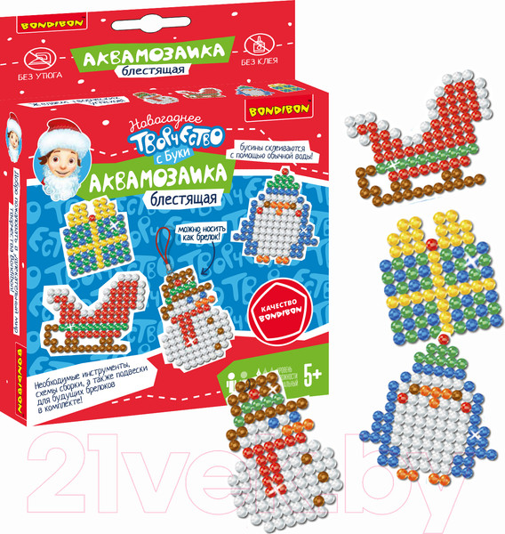 Изображение товара Развивающая игра Bondibon Новогодняя блестящая аквамозаика / ВВ5547