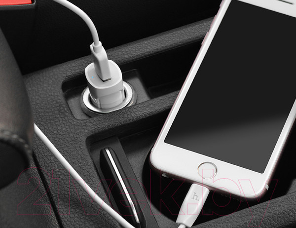 Изображение товара Зарядное устройство автомобильное Hoco Z2 + кабель AM-8pin Lightning / 6957531067771 (белый)