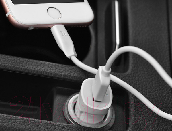 Изображение товара Зарядное устройство автомобильное Hoco Z2 + кабель AM-8pin Lightning / 6957531067771 (белый)