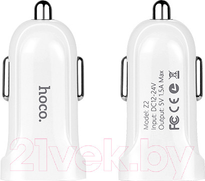 Изображение товара Зарядное устройство автомобильное Hoco Z2 + кабель AM-8pin Lightning / 6957531067771 (белый)