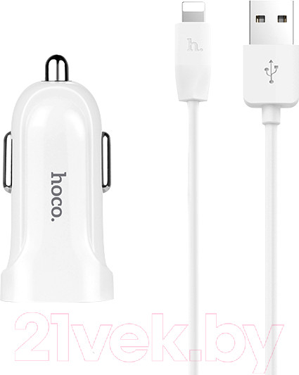 Изображение товара Зарядное устройство автомобильное Hoco Z2 + кабель AM-8pin Lightning / 6957531067771 (белый)