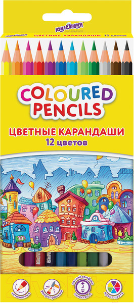 Изображение товара Набор цветных карандашей Юнландия Домики / 181836 (12цв)