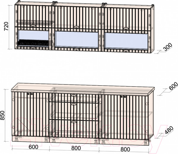 Изображение товара Кухонный гарнитур Интерлиния Берес 2.2Б (дуб английский/бискайская сосна)